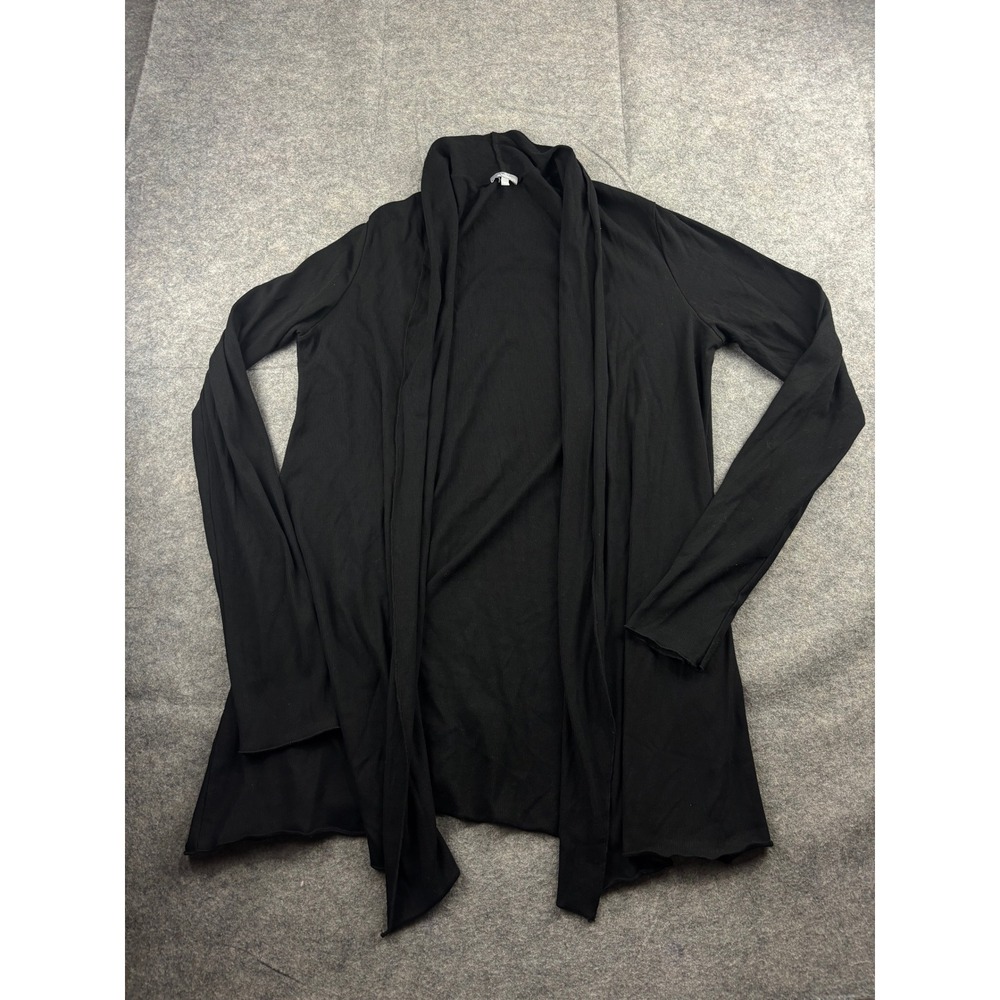 PJ Harlow Black Ribbed Knit Open Front Draped Cardigan Wrap XL Womens Loungewear